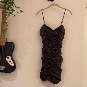 Urban Outfitters Ruched Mini Dress in Rich Brown